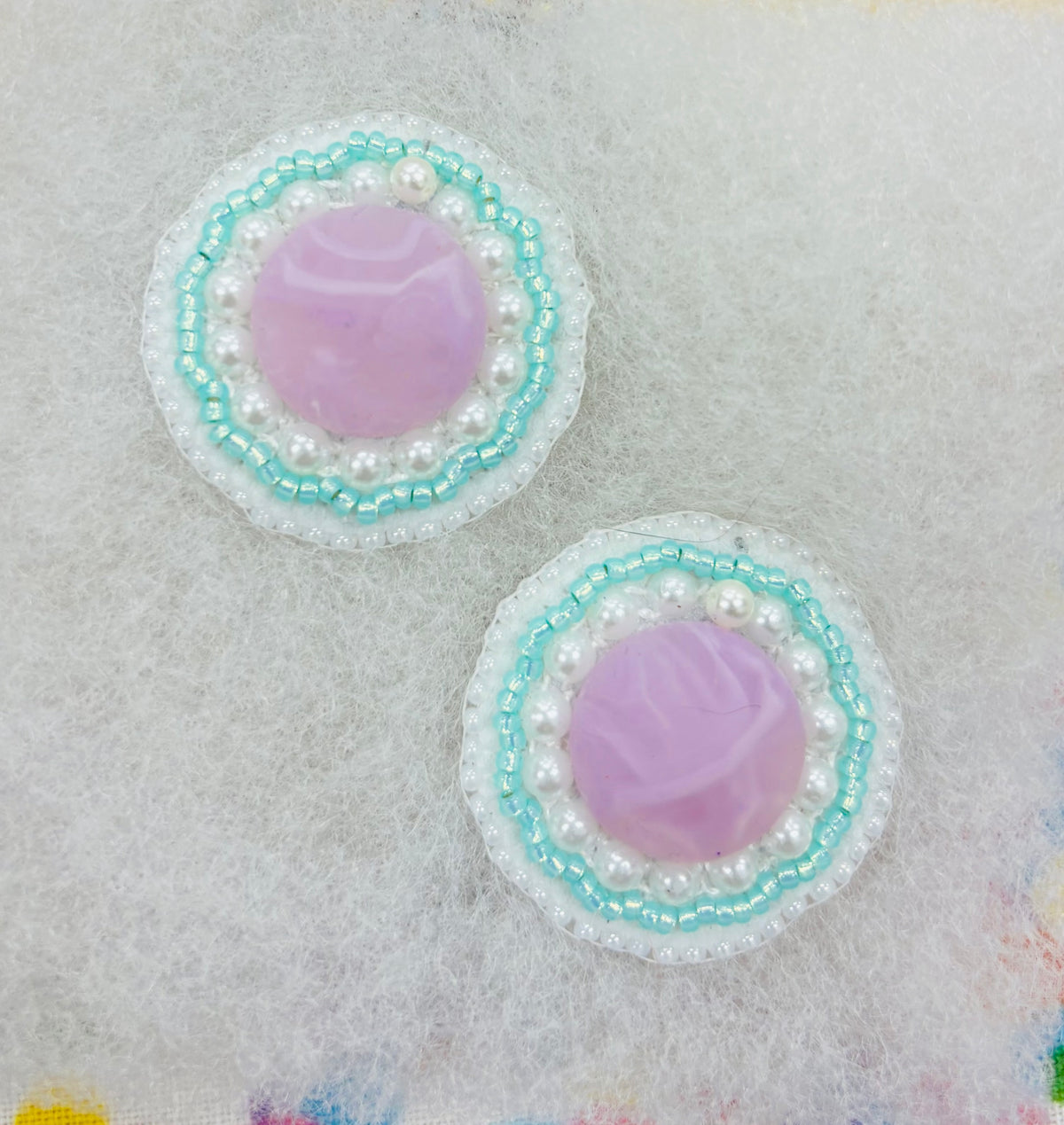 Light Pink and Teal Beaded Earrings