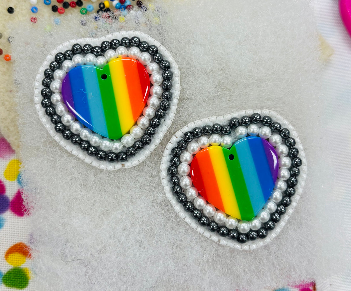 Rainbow Beaded Heart Earrings