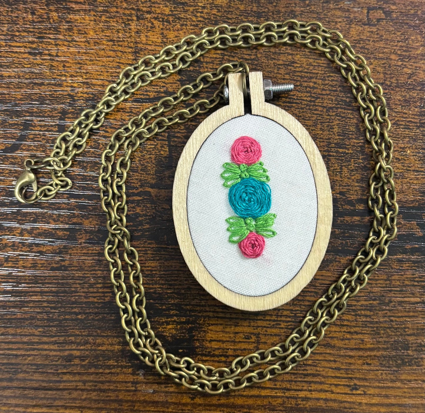 Tiny Embroidery Necklace - Oval