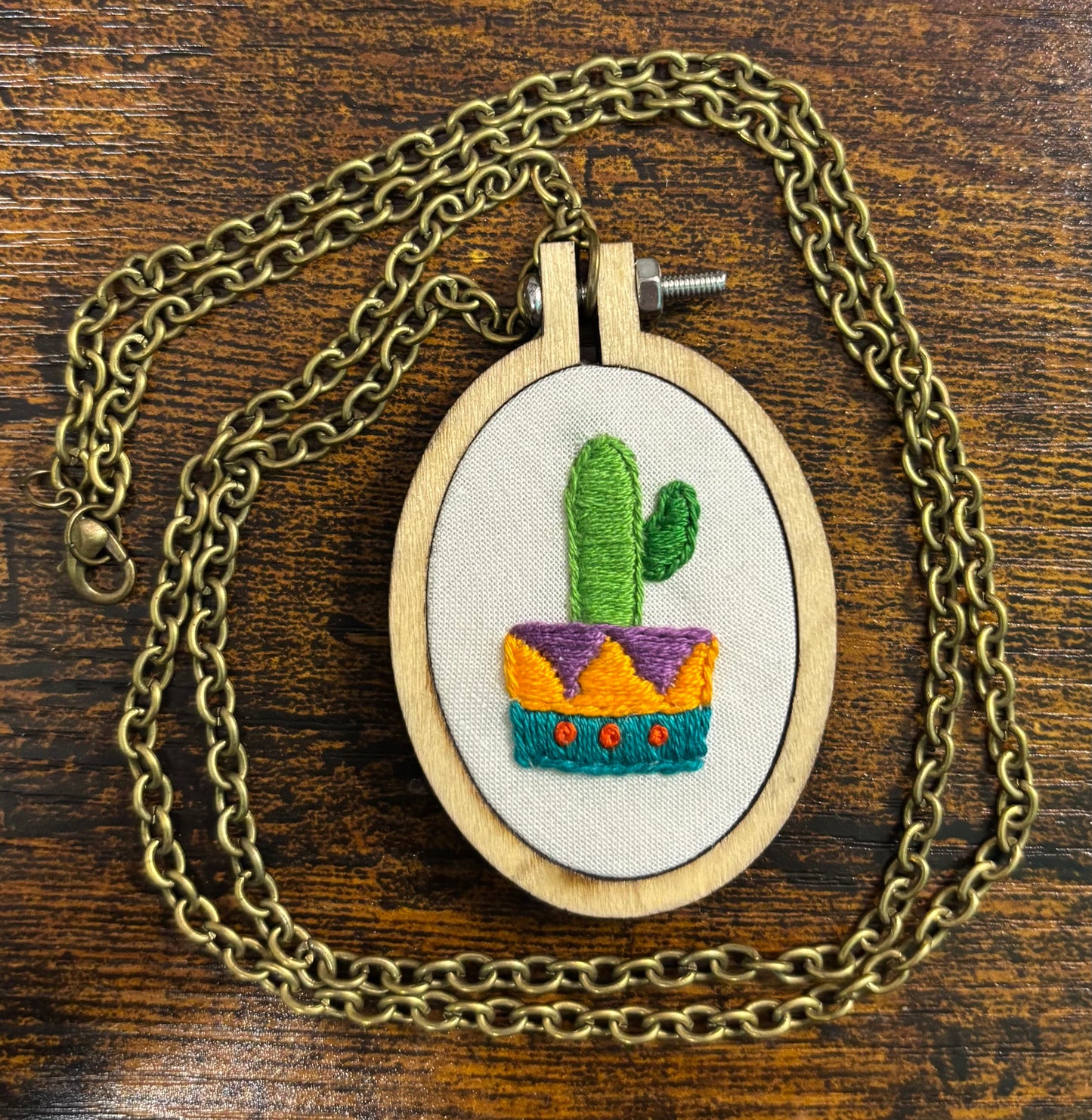 Tiny Embroidery Necklace - Oval