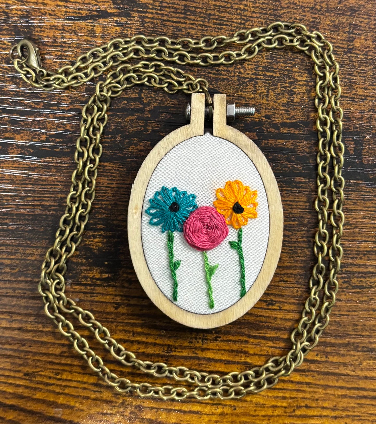 Tiny Embroidery Necklace - Oval
