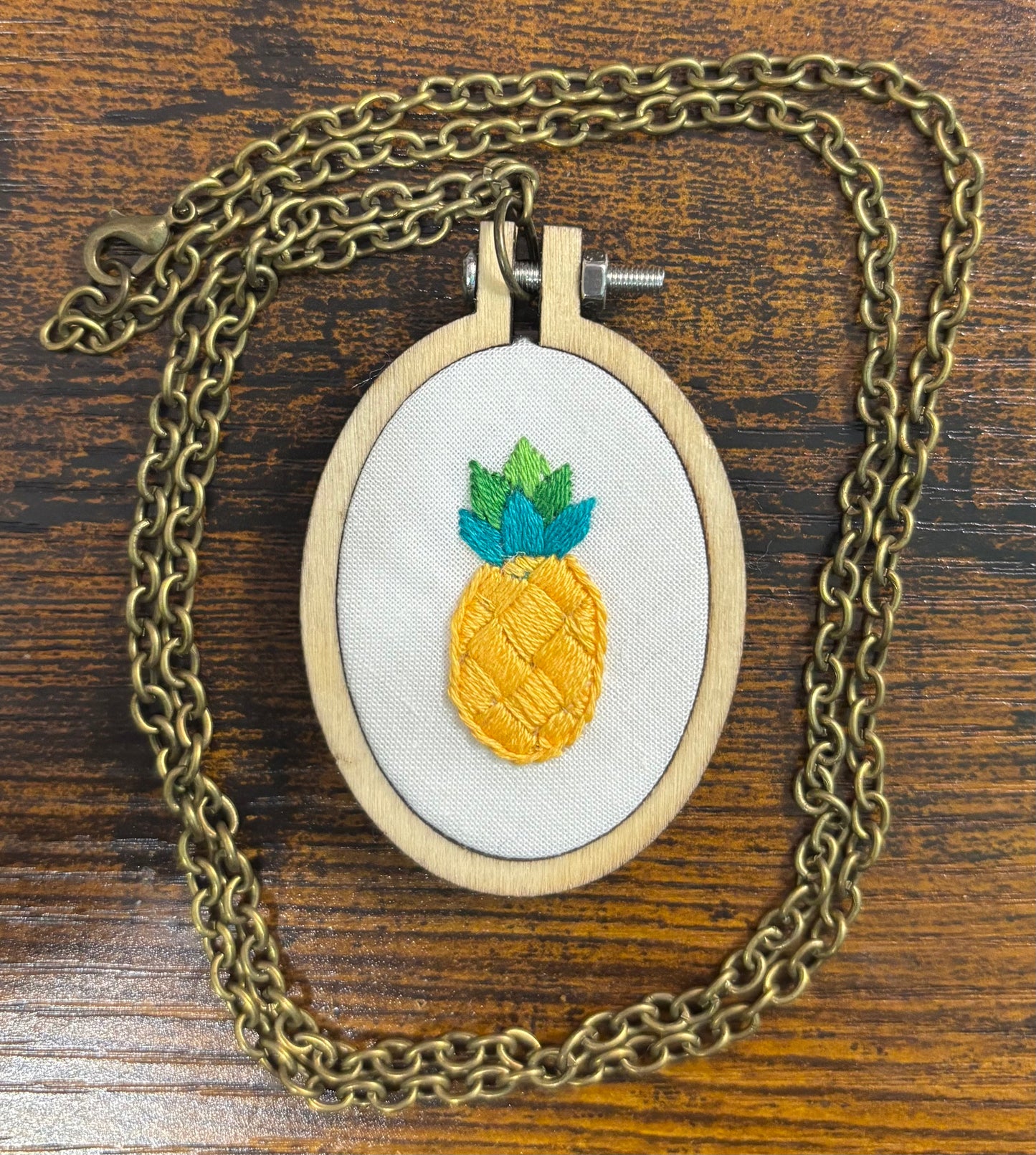 Tiny Embroidery Necklace - Oval