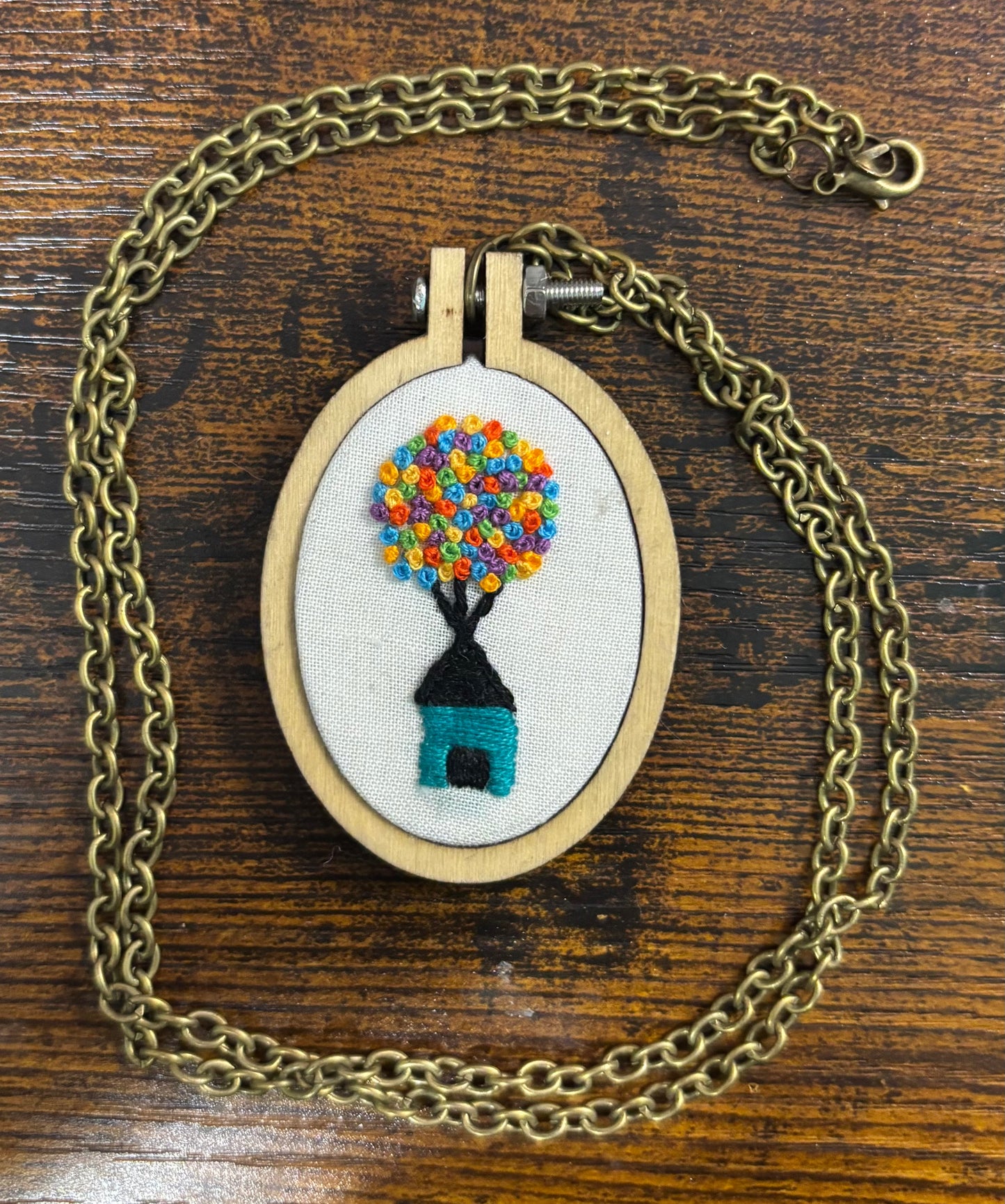 Tiny Embroidery Necklace - Oval