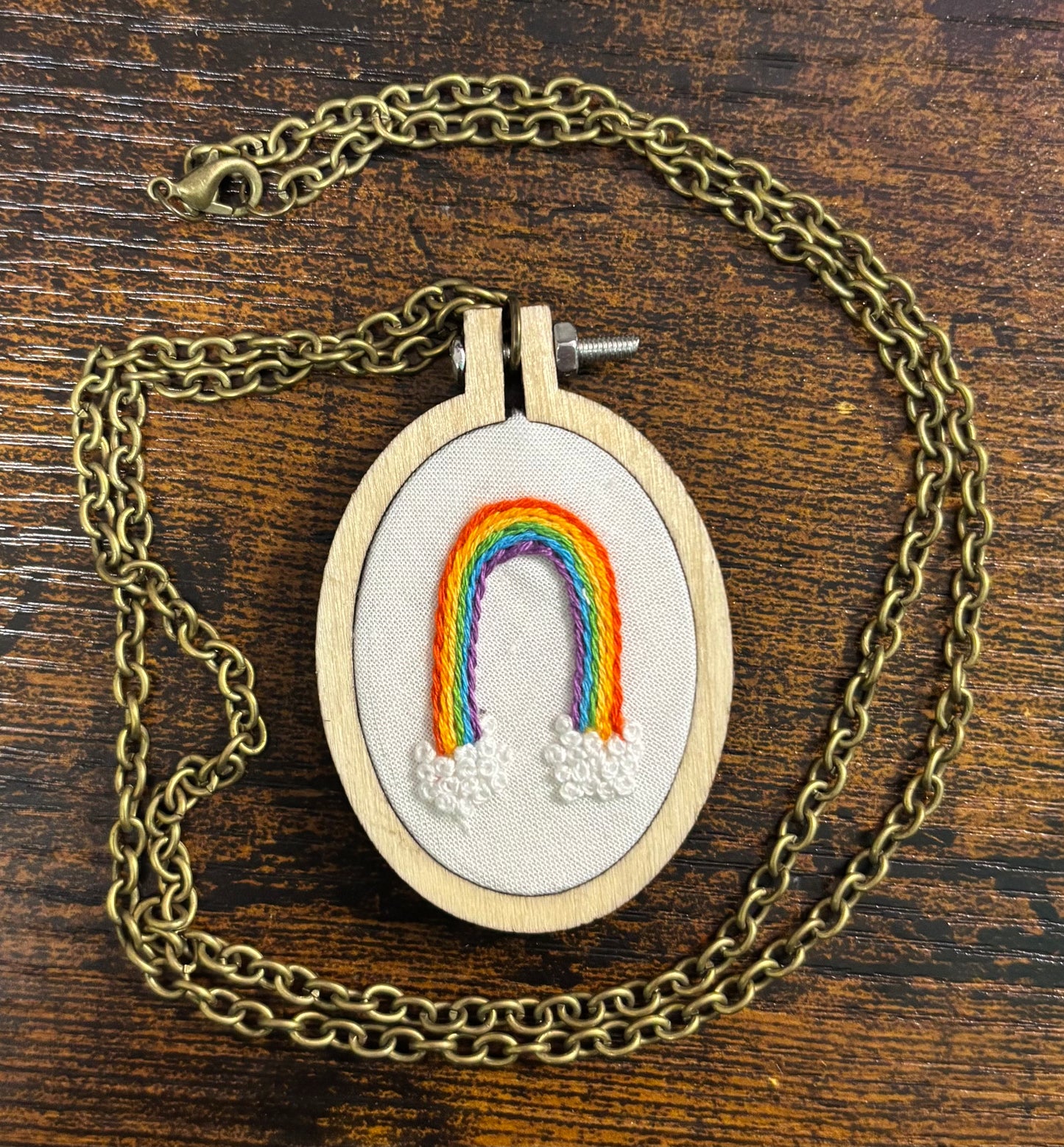 Tiny Embroidery Necklace - Oval
