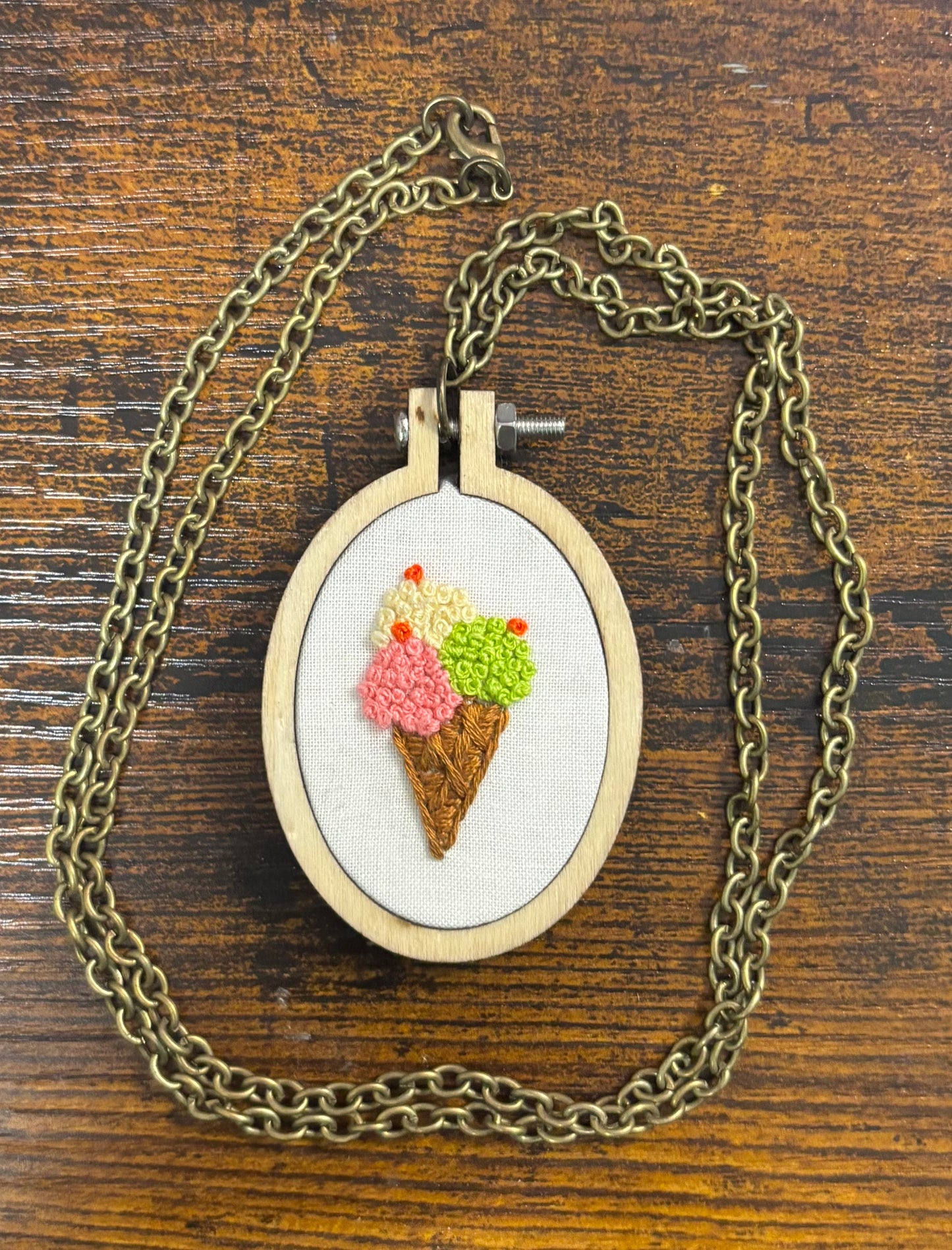Tiny Embroidery Necklace - Oval