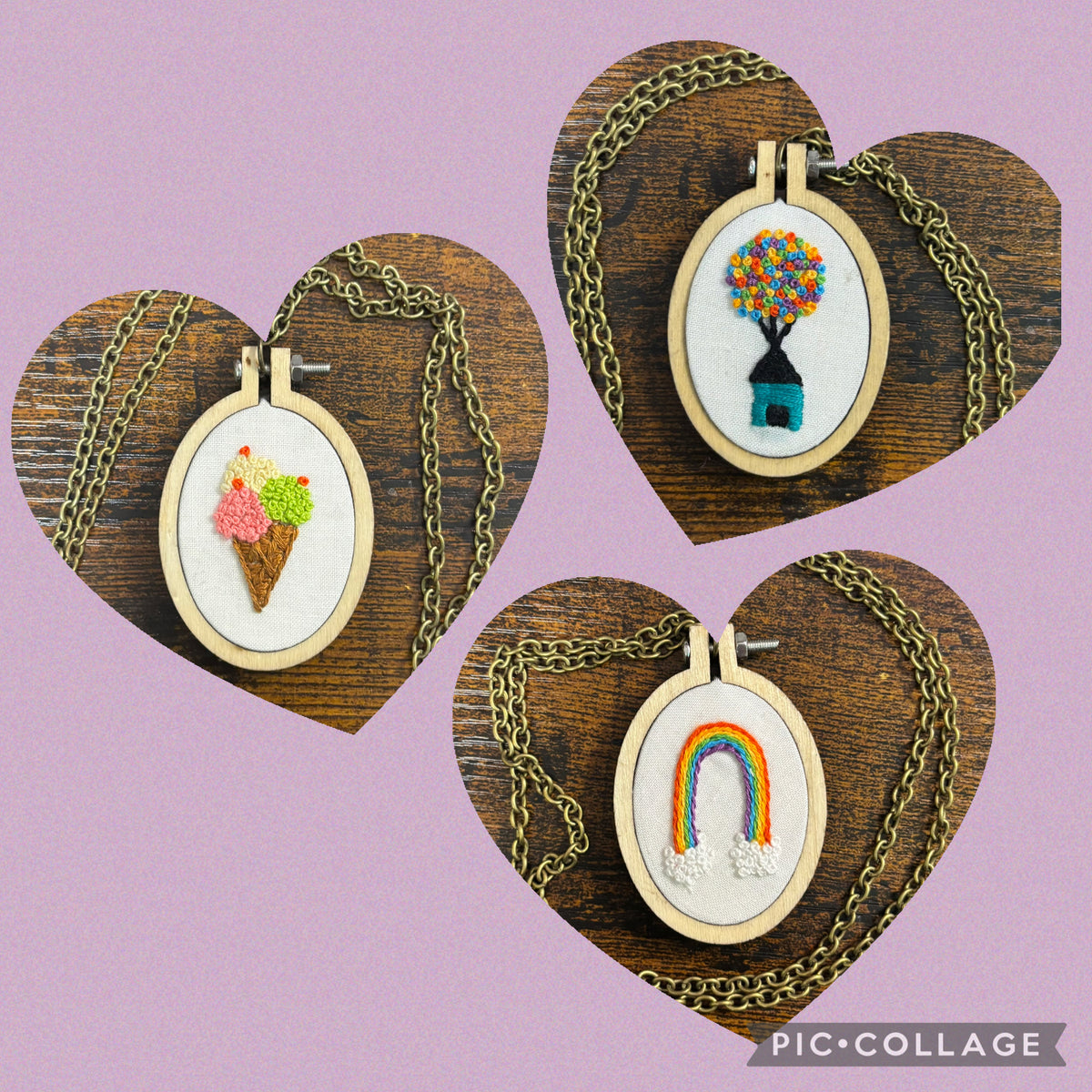 Tiny Embroidery Necklace - Oval