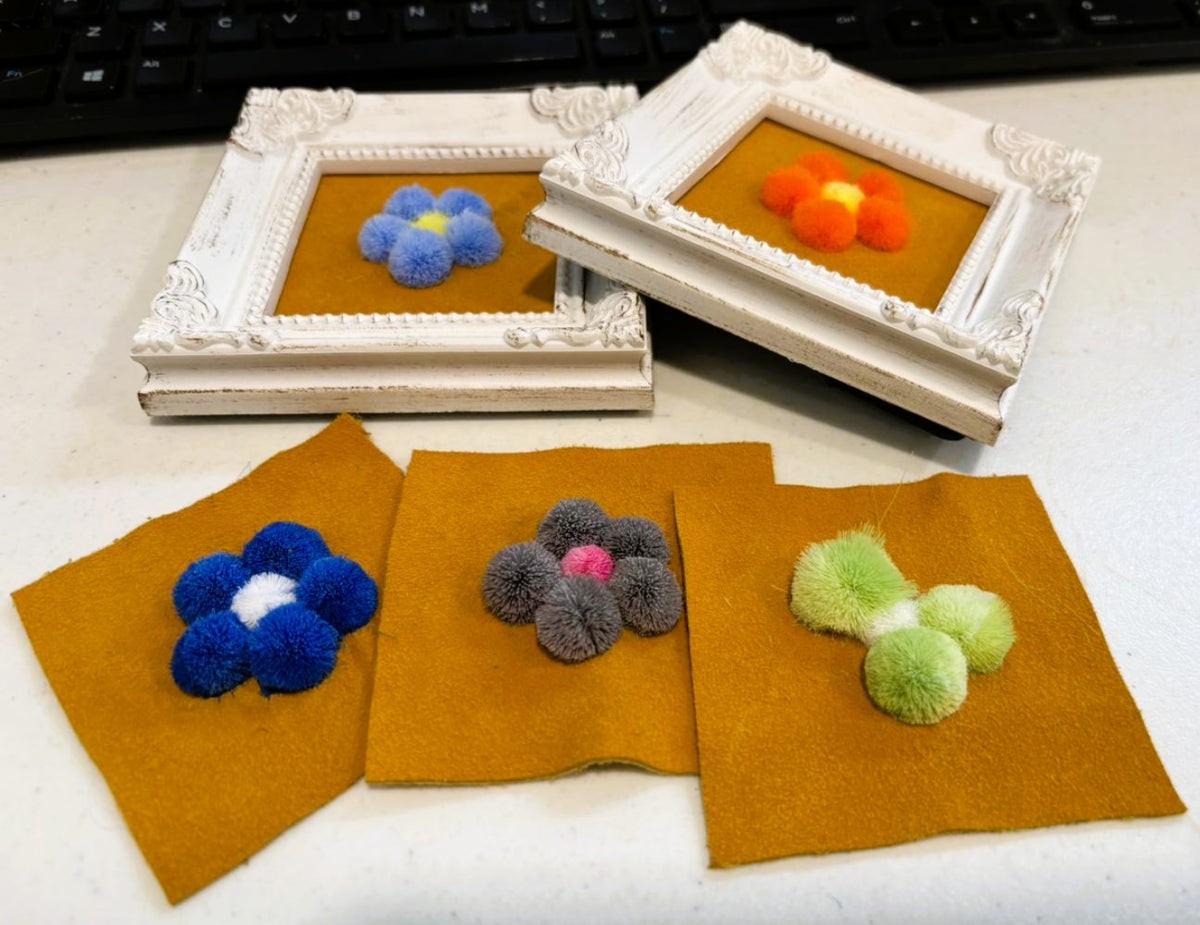 Handmade Caribou Hair Tufting Flower in Frame