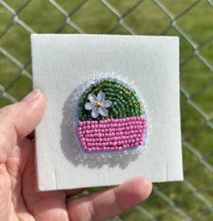 Barrel Cactus Beaded Brooch - Pink Pot