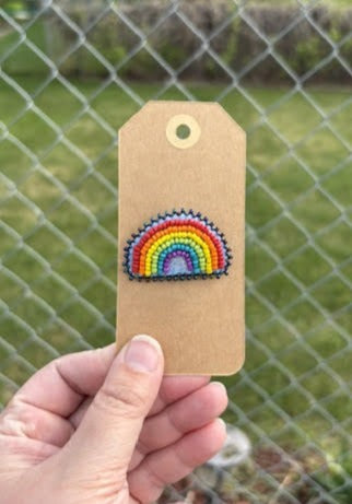 Beaded Rainbow Pin - Blue Background