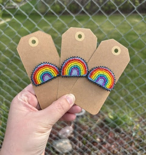 Beaded Rainbow Pin - Blue Background