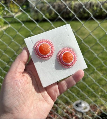 Orange and Pink Ball Beaded Earrings