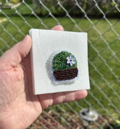 Barrel Cactus Beaded Brooch - Brown Pot