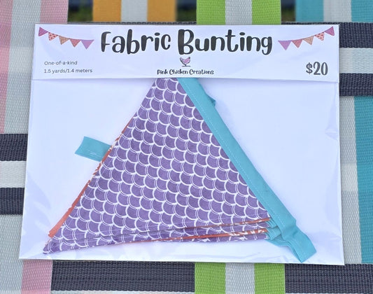 Fabric Bunting - Purple Mermaid and Coral with Blue