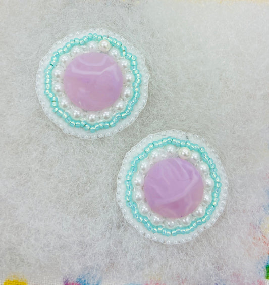 Light Pink and Teal Beaded Earrings