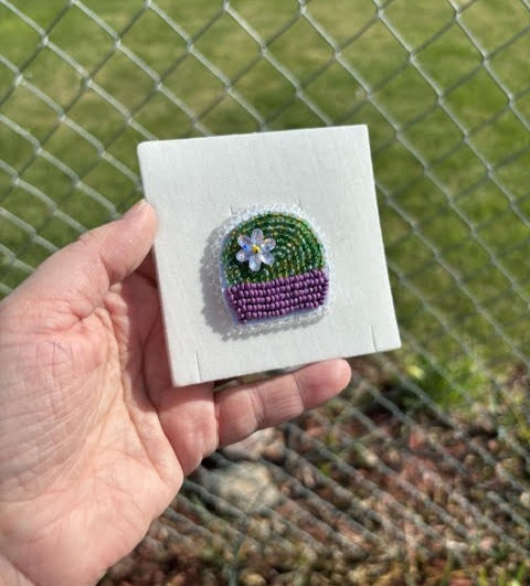 Barrel Cactus Beaded Brooch - Purple Pot